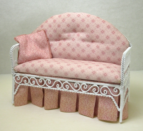 Metal "Wicker" Love Seat Upholstered in Pink